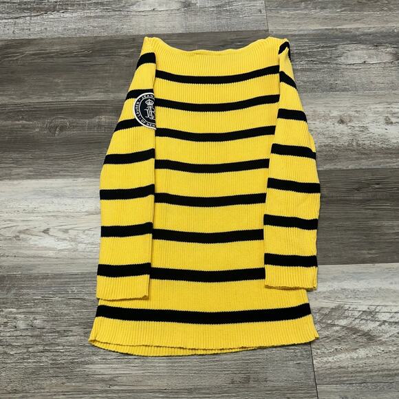 Ralph Lauren Jeans Yellow Black Striped Womens S Crest Patch Logo Ribbed Sweater - Picture 3 of 8